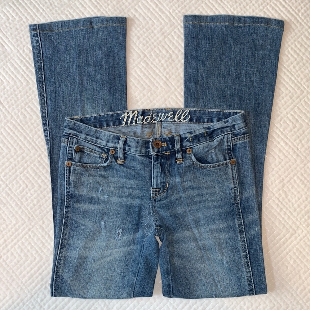 Madewell Distressed Bootlegger Jeans, Boot Cut Medium Wash Denim, Size 24 Waist
